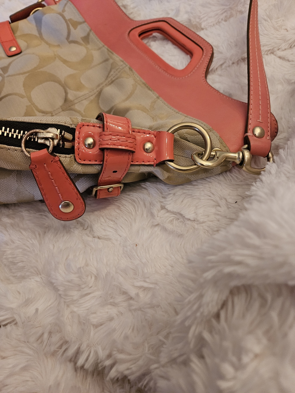 Y2K✨️Coach Bonnie Foldover Canvas Tote w/ Coral Trim - Picture 4 of 16